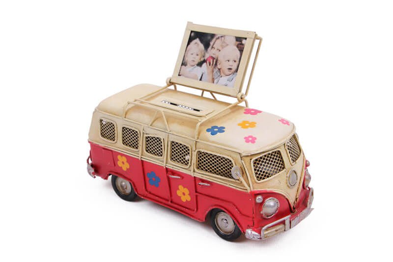 ByGufi Nostaljik Dekoratif Metal Minibüs – Çerçeveli ve Kumbaralı, Vintage, El Yapımı, Hediye, Koleksiyonluk Dekor