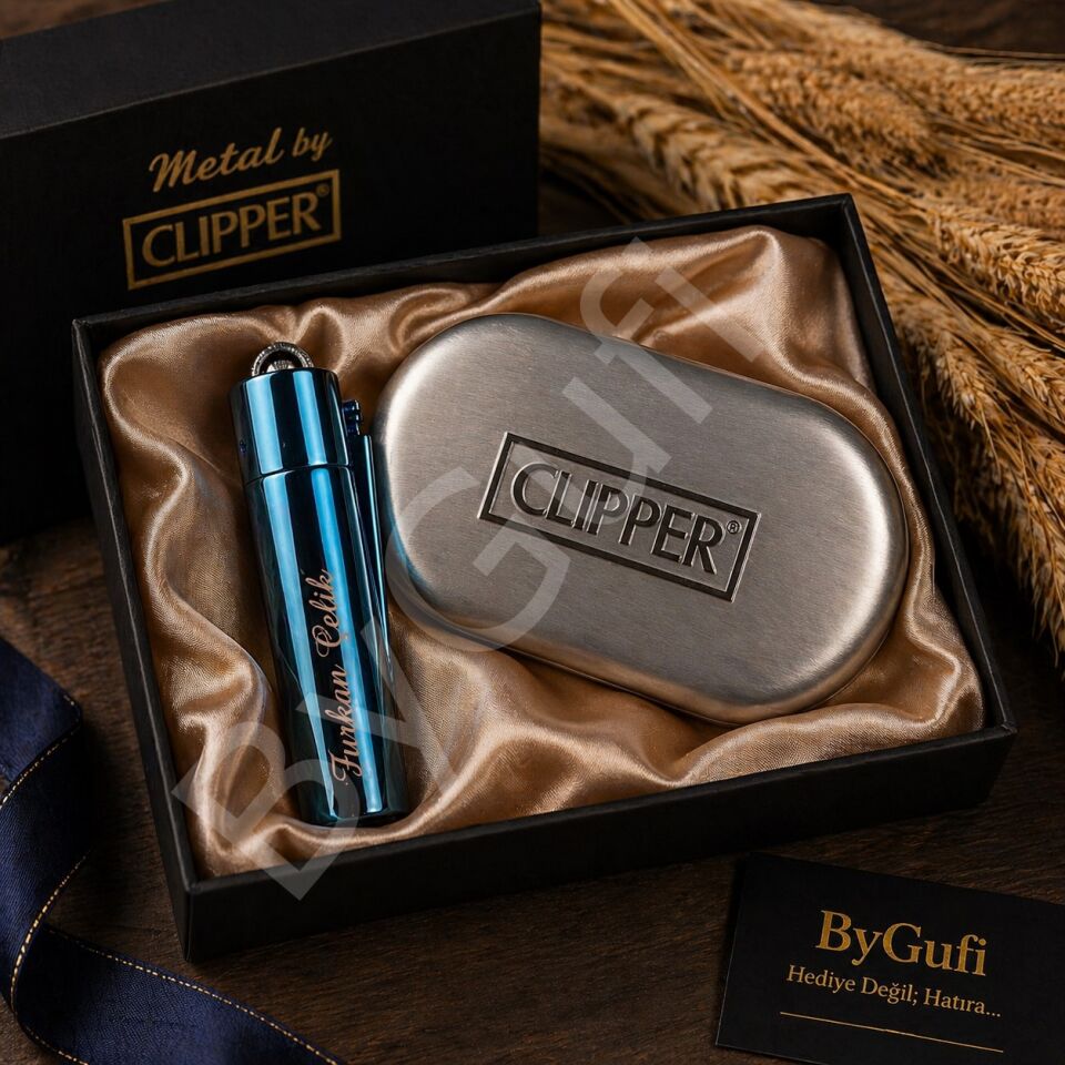 ByGufi İsme Özel Hediye Clipper Metal Çakmak – Deep Blue