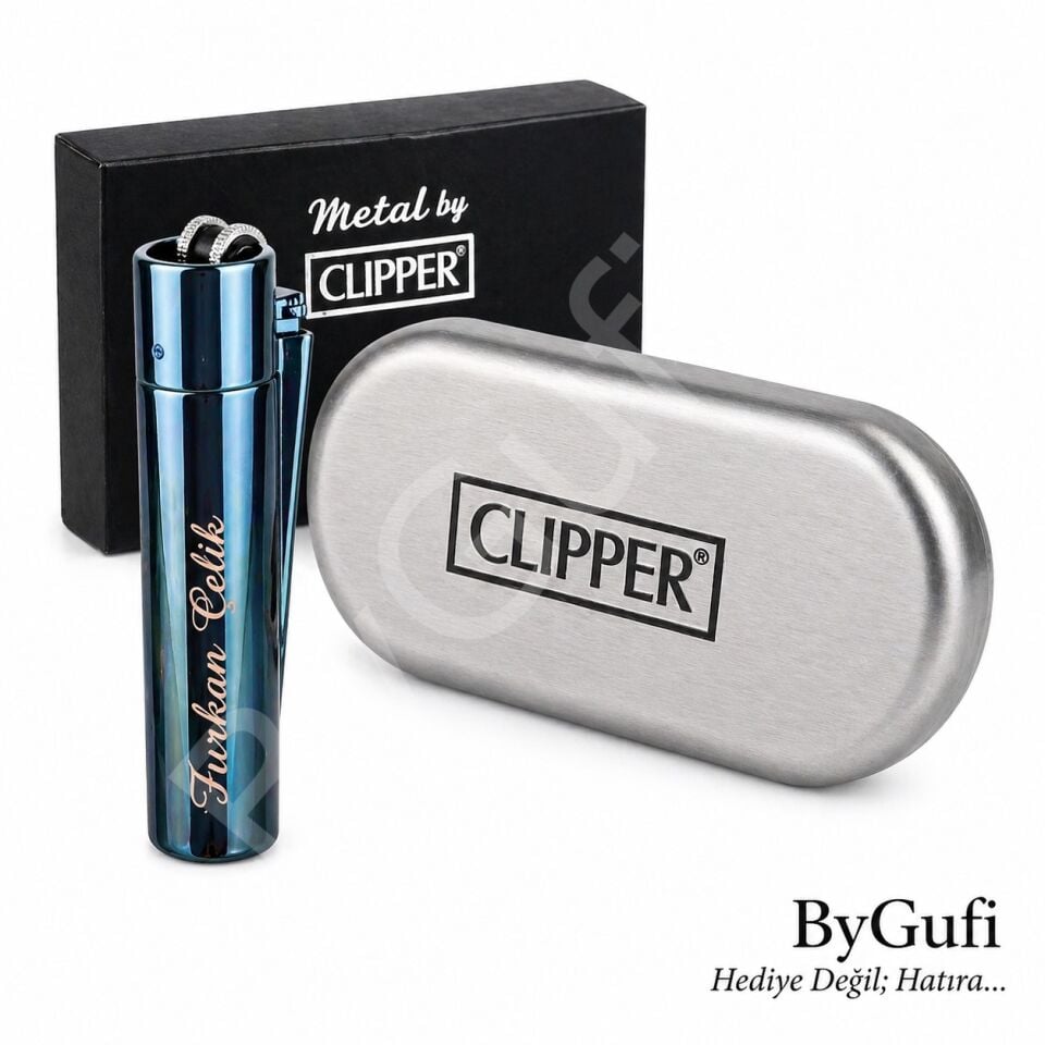 ByGufi İsme Özel Hediye Clipper Metal Çakmak – Deep Blue