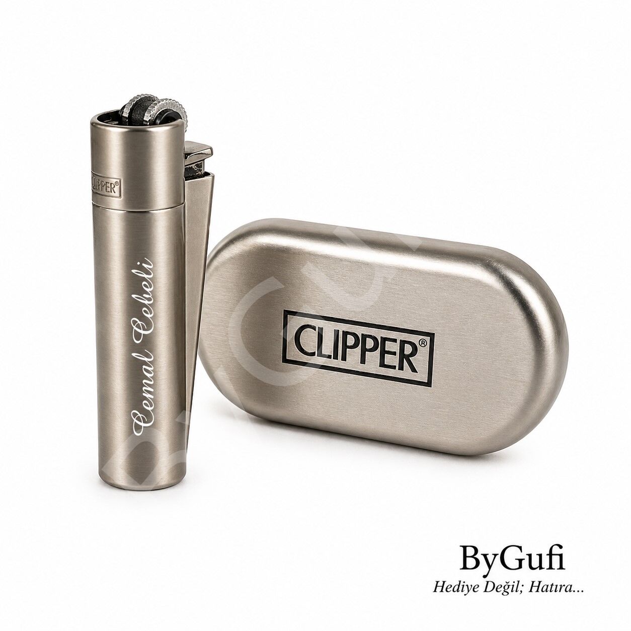 ByGufi İsme Özel Clipper Metal Çakmak – Silver