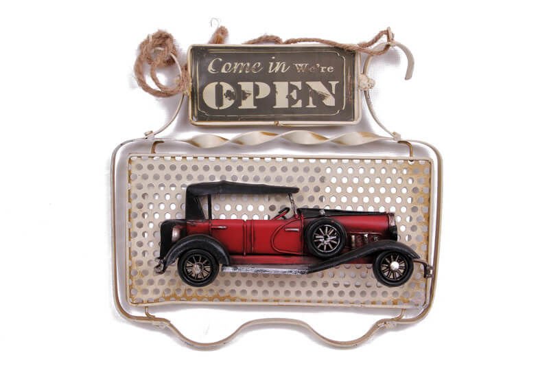 ByGufi El Yapımı Dekoratif Metal Kapı Yazısı – Araba Temalı, Vintage Eskitme, Çift Taraflı, Mıknatıslı, El Boyamalı, Ev ve Ofis Dekoru, Dekoratif Hediye