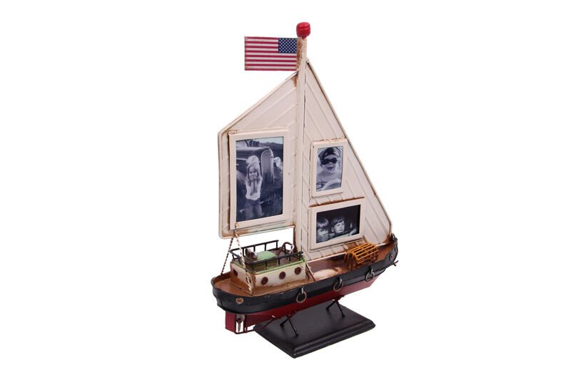 ByGufi Nostaljik Dekoratif Metal Çerçeve Yelkenli – Vintage Tasarım, Çift Taraflı, Metal Malzemeli, El Yapımı ve El Boyaması, Dekoratif Hediye