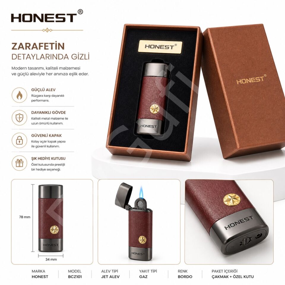 ByGufi İsme Özel Honest Deri Kaplama Şarjlı Çakmak
