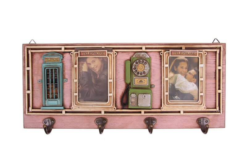 ByGufi Nostaljik Dekoratif Metal Anahtarlık Çerçeveli Telefon Kulübesi – Ahşap ve Metal, Vintage Eskitme, El Yapımı ve El Boyama, Dekoratif ve Fonksiyonel Hediye