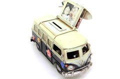 Nostaljik Dekoratif Metal Minibüs Çerçeveli ve Kumbaralı