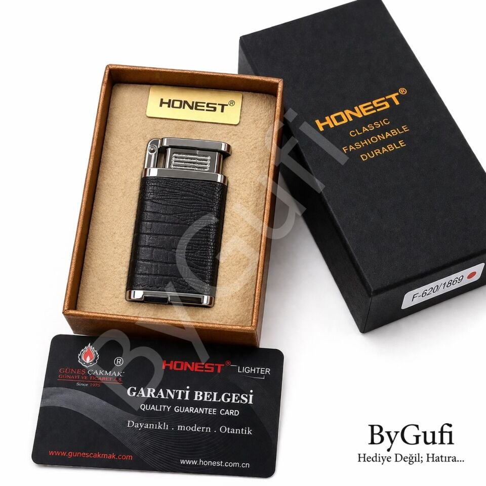 ByGufi İsme Özel Honest Çakmak Deri Kaplamalı