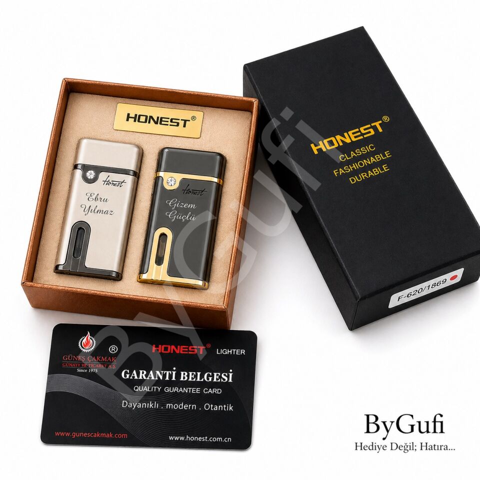 ByGufi İsme Özel Honest Jet Alevli Swarovski Taşlı Çakmak