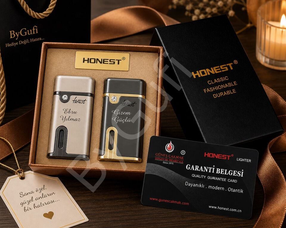 ByGufi İsme Özel Honest Jet Alevli Swarovski Taşlı Çakmak