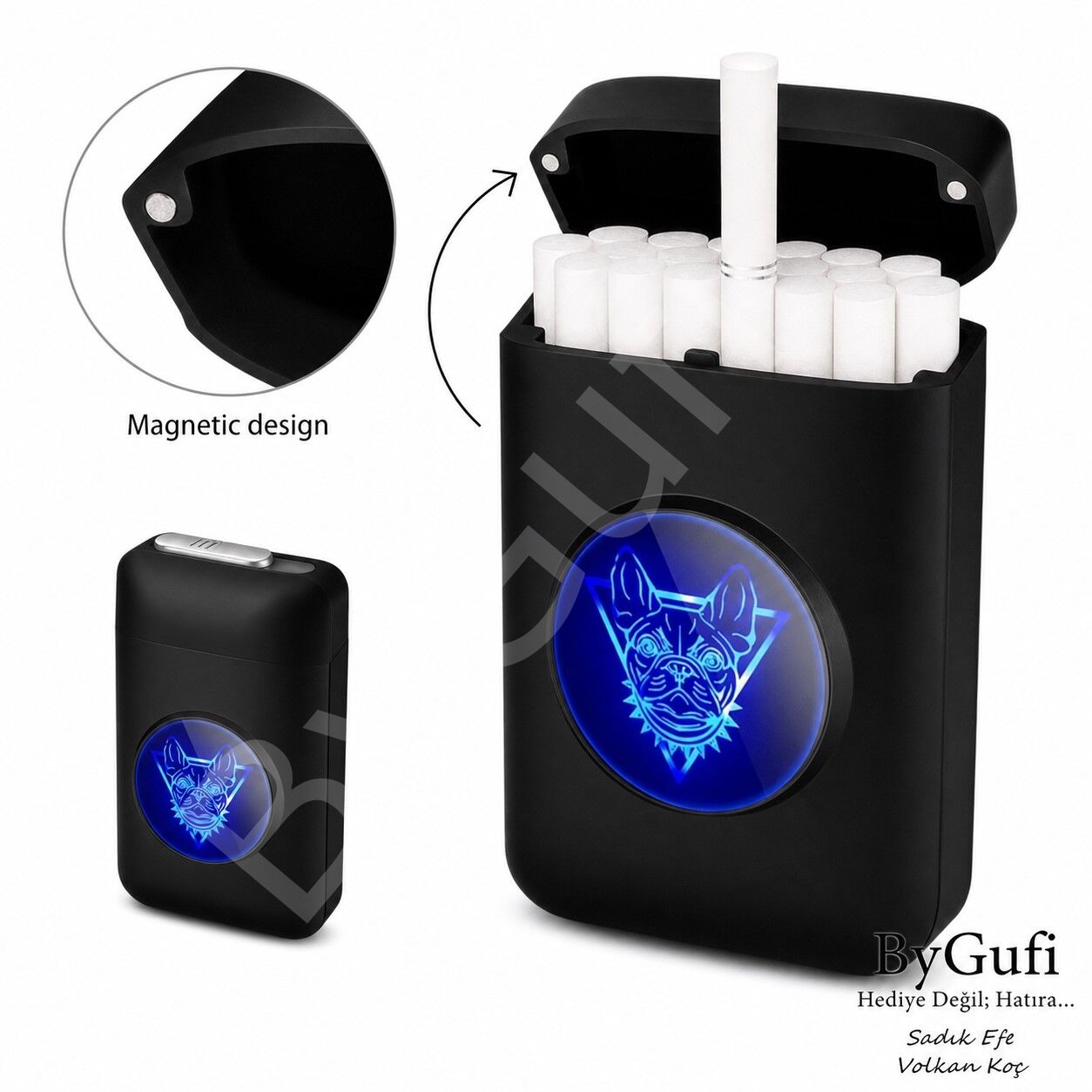 ByGufi İsme Özel LED Ekranlı Şarjlı Çakmaklı Tabaka