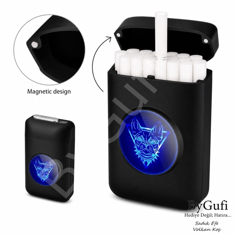 ByGufi İsme Özel LED Ekranlı Şarjlı Çakmaklı Tabaka