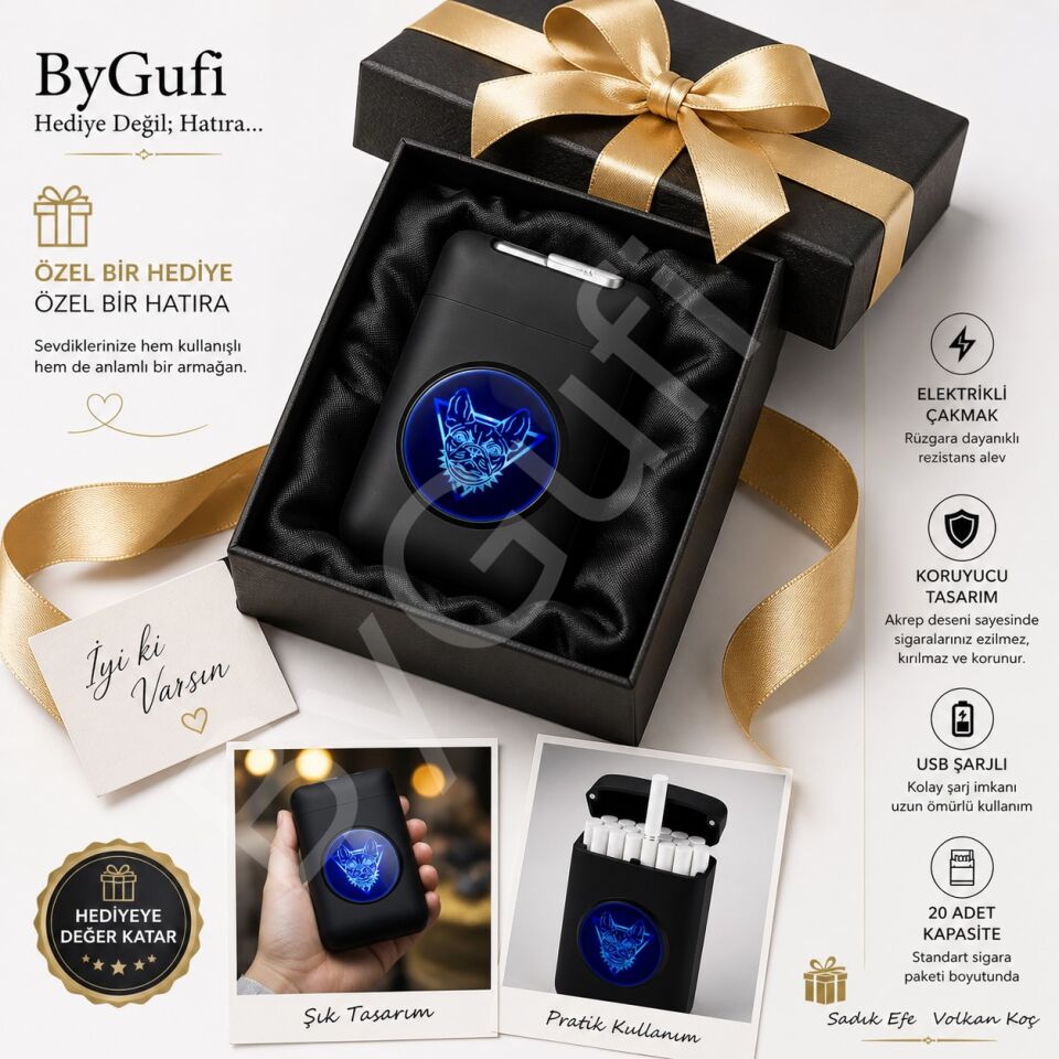 ByGufi İsme Özel LED Ekranlı Şarjlı Çakmaklı Tabaka