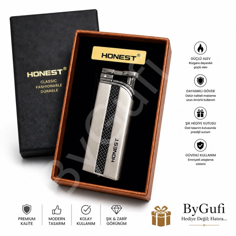 ByGufi İsme Özel Honest Çakmak – Gümüş Desenli