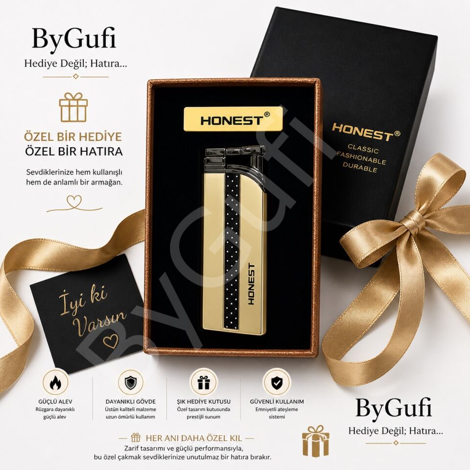 ByGufi İsme Özel Honest Çakmak – Sarı Desenli