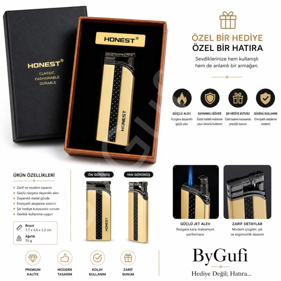 ByGufi İsme Özel Honest Çakmak – Sarı Desenli
