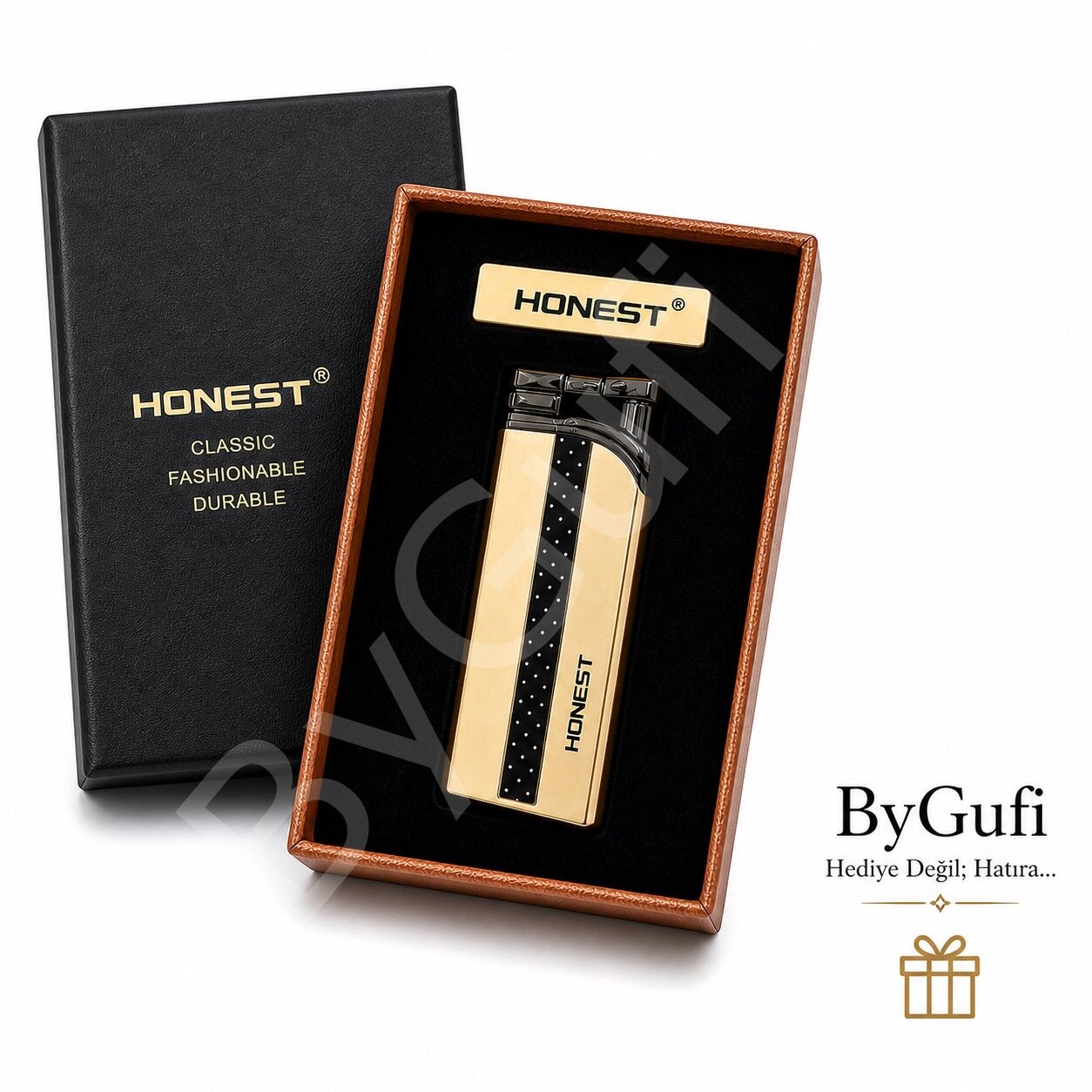 ByGufi İsme Özel Honest Çakmak – Sarı Desenli
