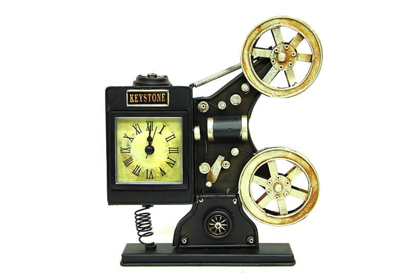 ByGufi Nostaljik Dekoratif Metal Sinemaskop Saat – Vintage Eskitme, Metal Malzeme, El Yapımı ve El Boyama, Dekoratif Ev ve Ofis Aksesuarı