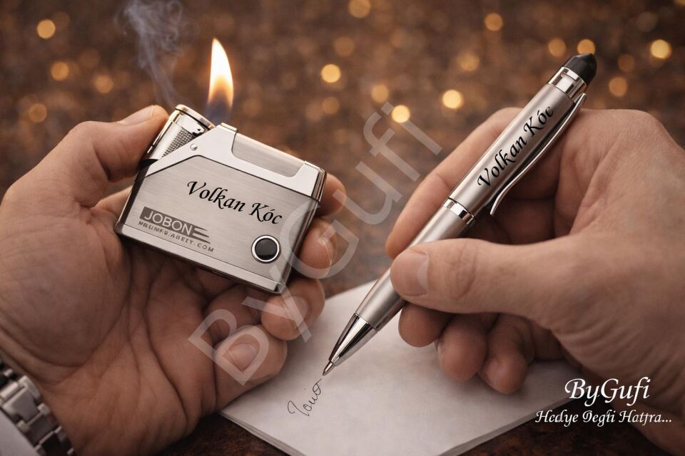 ByGufi Kişiye Özel JOBON Çakmak ve Kalem Seti | Lazer İsim Baskılı Premium Hediye Seti