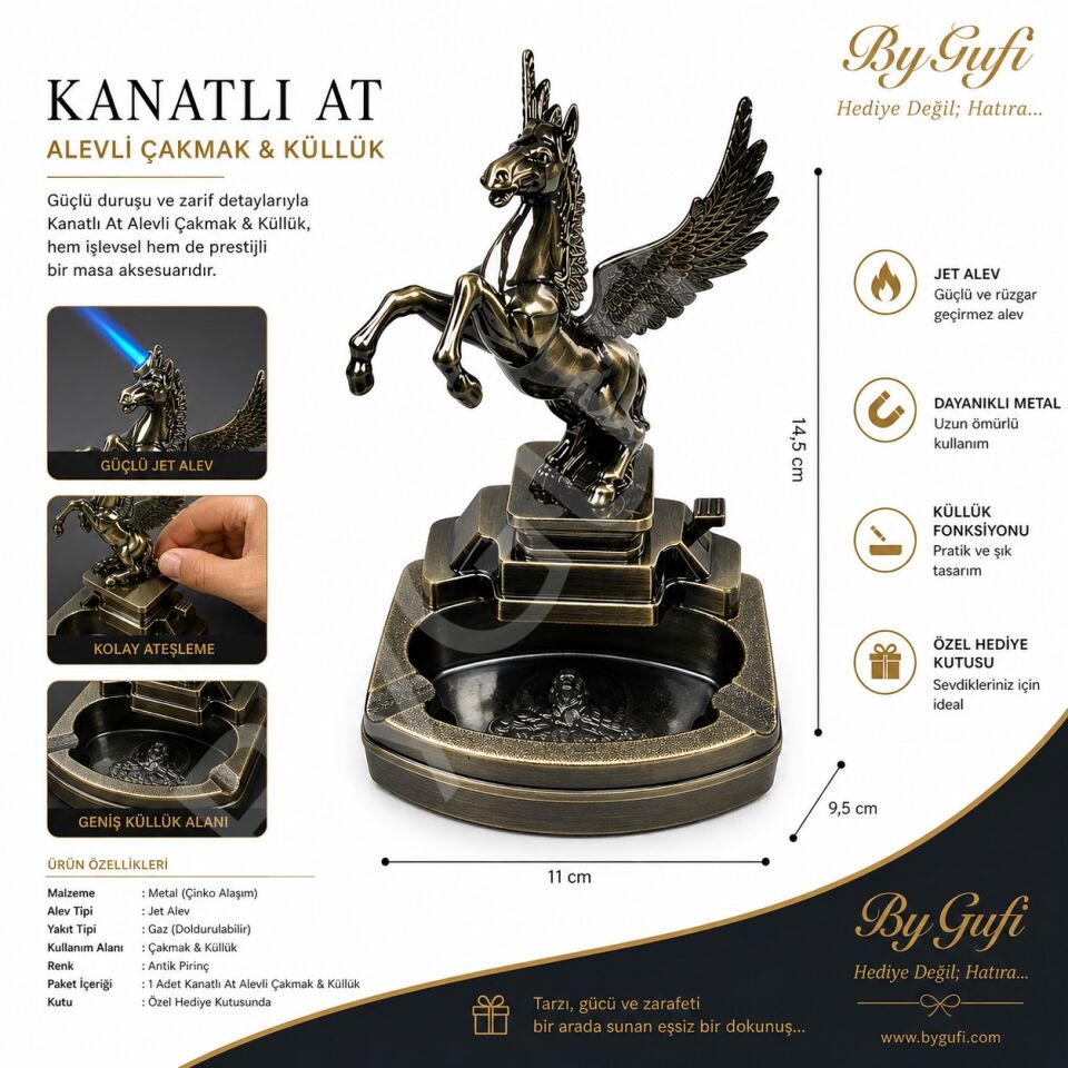 ByGufi İsme Özel Çakmaklı Masa Küllüğü Pegasus