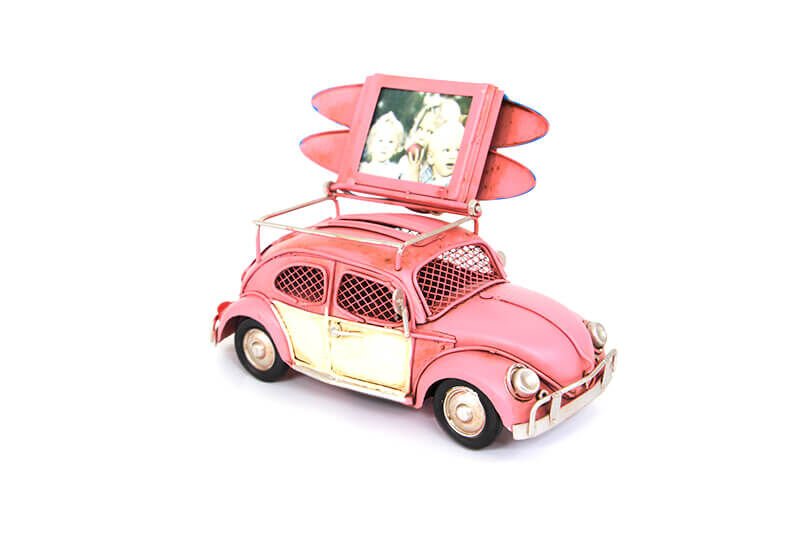 ByGufi Dekoratif Metal Araba Çerçeveli ve Kumbaralı – Volkswagen Beetle Classic, Vintage Metal Tasarım, El Yapımı ve El Boyamalı, Dekoratif Hediye