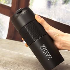 KİŞİYE ÖZEL  FRENCH PRESSLİ ÇELİK TERMOS SİYAH