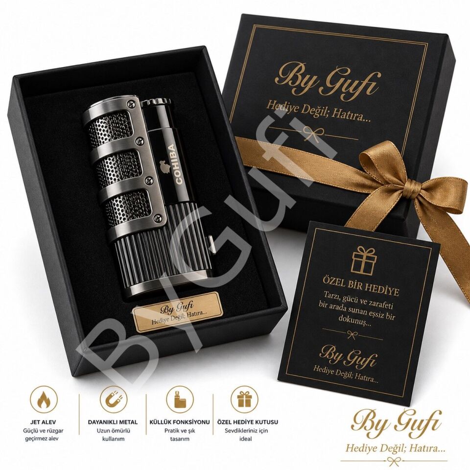 ByGufi Kişiye Özel Hediye COHIBA 3 Pürmüzlü Puro Çakmağı – Siyah