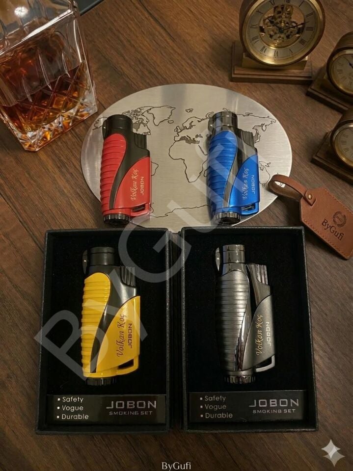 ByGufi Kişiye Özel Jobon Puro Çakmağı – Rüzgarda Sönmez Izgaralı, Lazer Baskılı Hediye