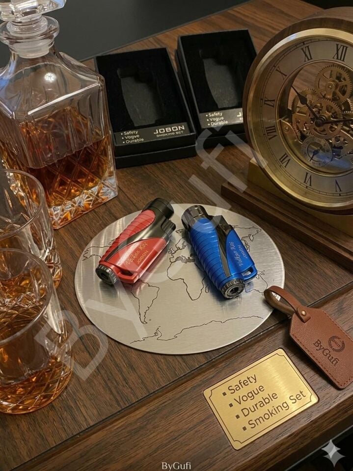 ByGufi Kişiye Özel Jobon Puro Çakmağı – Rüzgarda Sönmez Izgaralı, Lazer Baskılı Hediye