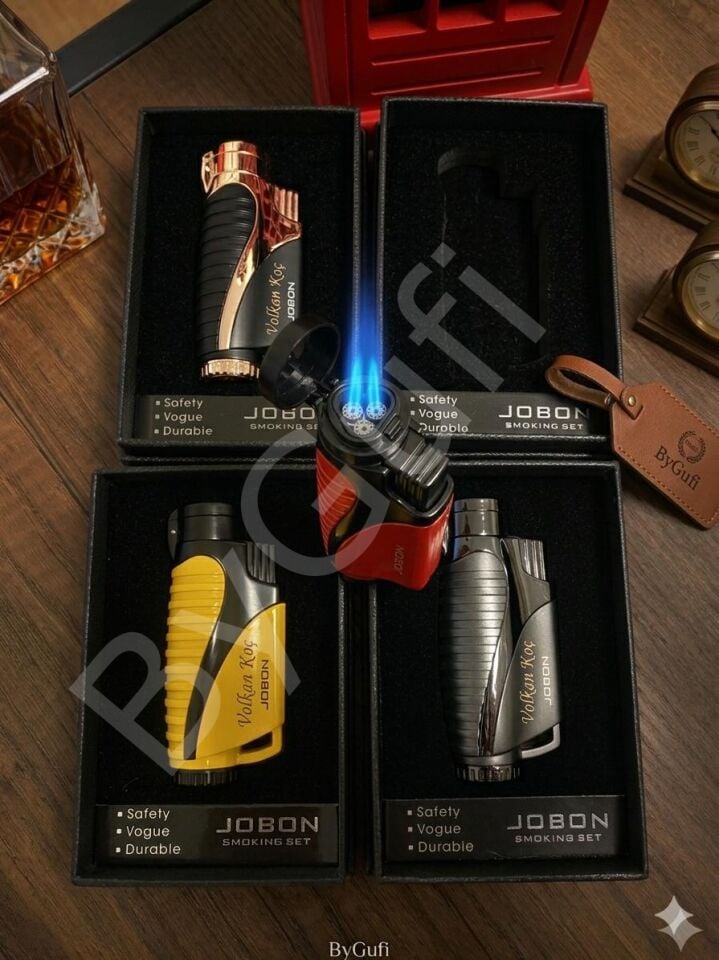 ByGufi Kişiye Özel Jobon Puro Çakmağı – Rüzgarda Sönmez Izgaralı, Lazer Baskılı Hediye