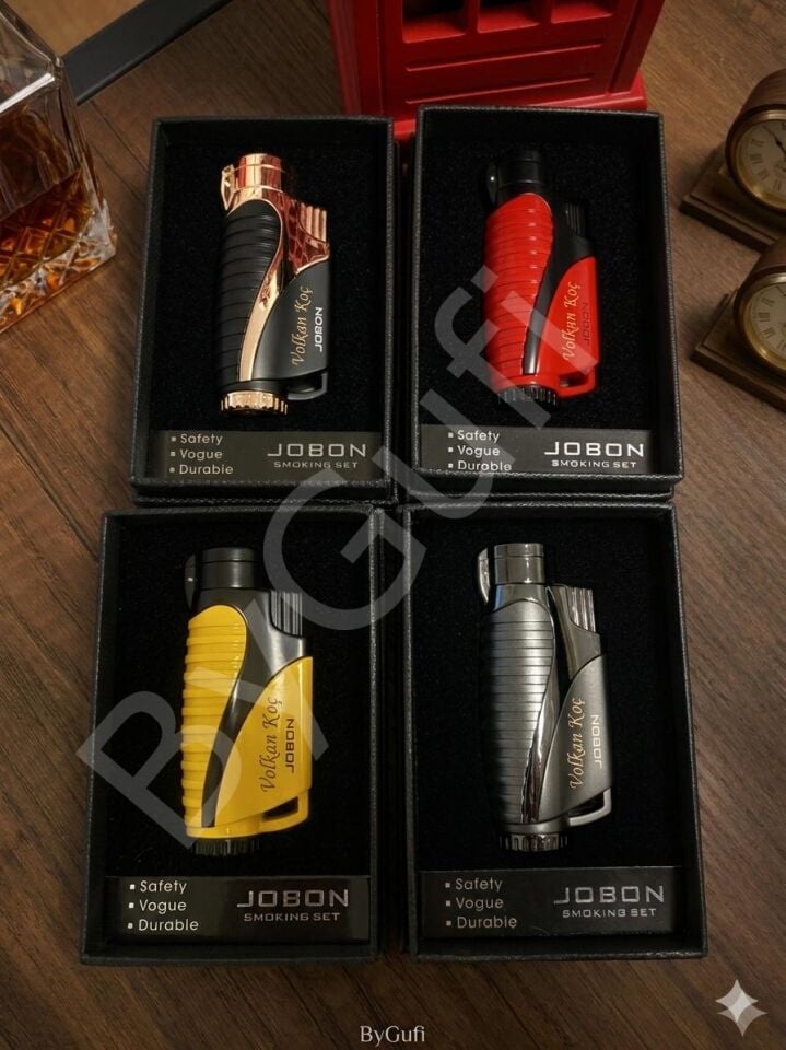 ByGufi Kişiye Özel Jobon Puro Çakmağı – Rüzgarda Sönmez Izgaralı, Lazer Baskılı Hediye