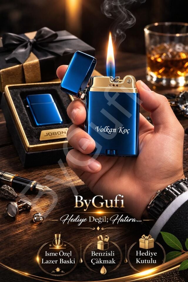 ByGufi Kişiye Özel Benzinli Jobon Çakmak | Kişiye Özel Lazer Baskılı Metal Çakmak