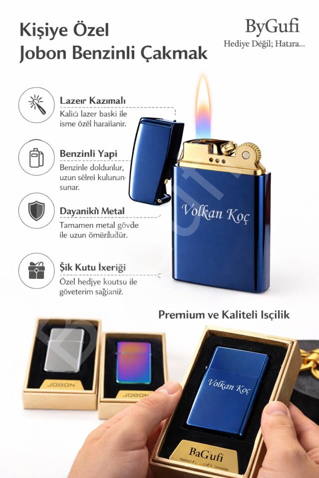 ByGufi Kişiye Özel Benzinli Jobon Çakmak | Kişiye Özel Lazer Baskılı Metal Çakmak