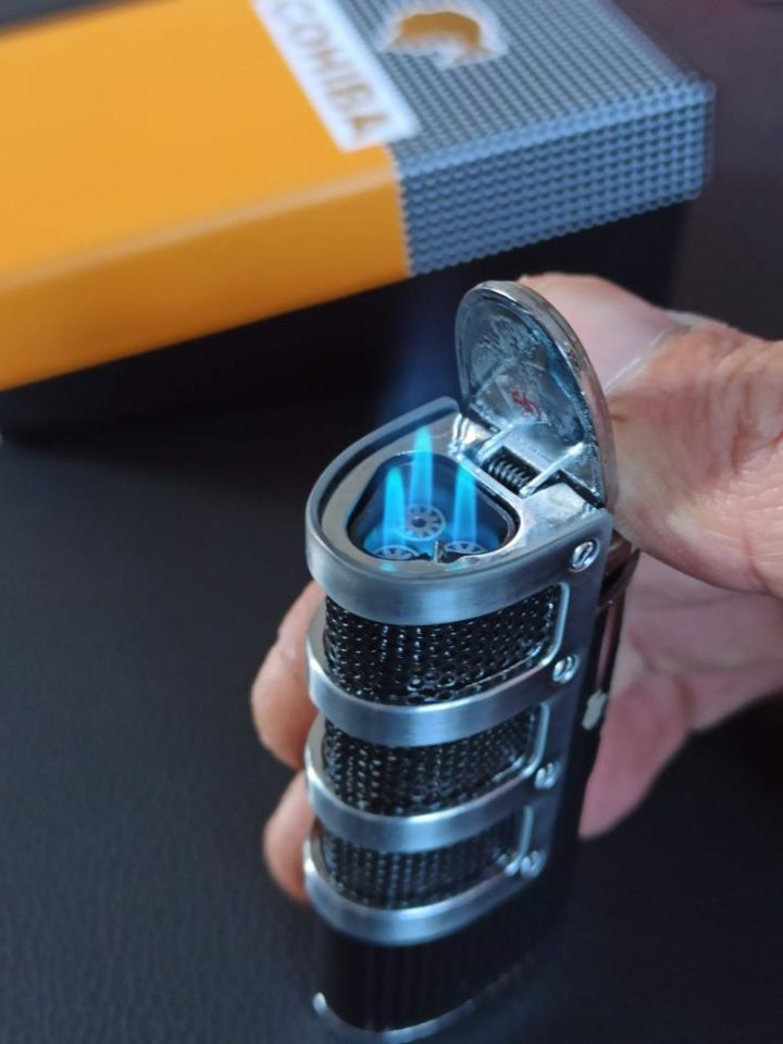 ByGufi Kişiye Özel COHIBA 3 Pürmüzlü Puro Çakmağı – Siyah / Orijinal Hediye Kutusunda, Jet Alevli, Profesyonel Puro Çakmağı