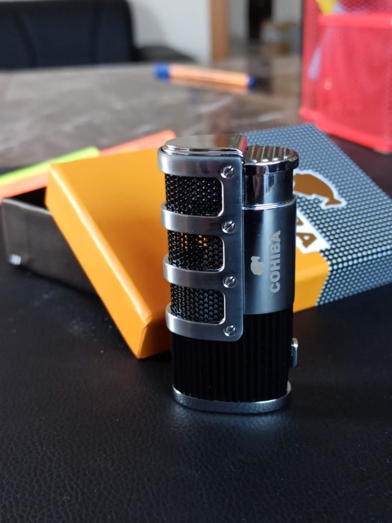 ByGufi Kişiye Özel COHIBA 3 Pürmüzlü Puro Çakmağı – Siyah / Orijinal Hediye Kutusunda, Jet Alevli, Profesyonel Puro Çakmağı