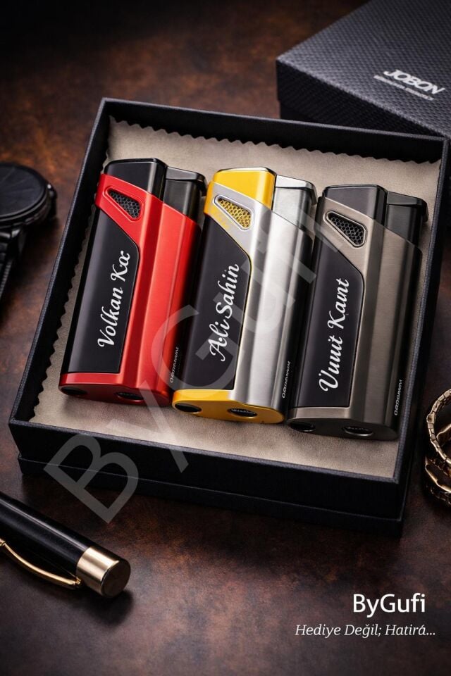 ByGufi İsme Özel JOBON Jet Alevli Metal Çakmak | Kişiye Özel Torch Çakmak