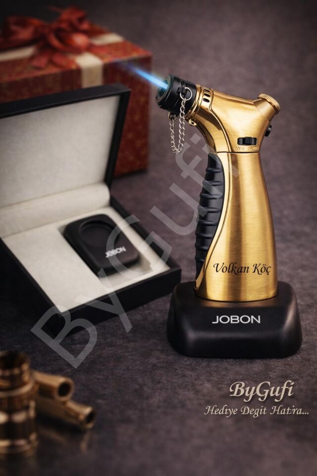 ByGufi Kişiye Özel JOBON Gold Pro Çakmak Seti | Lazer İsim Baskılı Masaüstü Pürmüz Çakmak