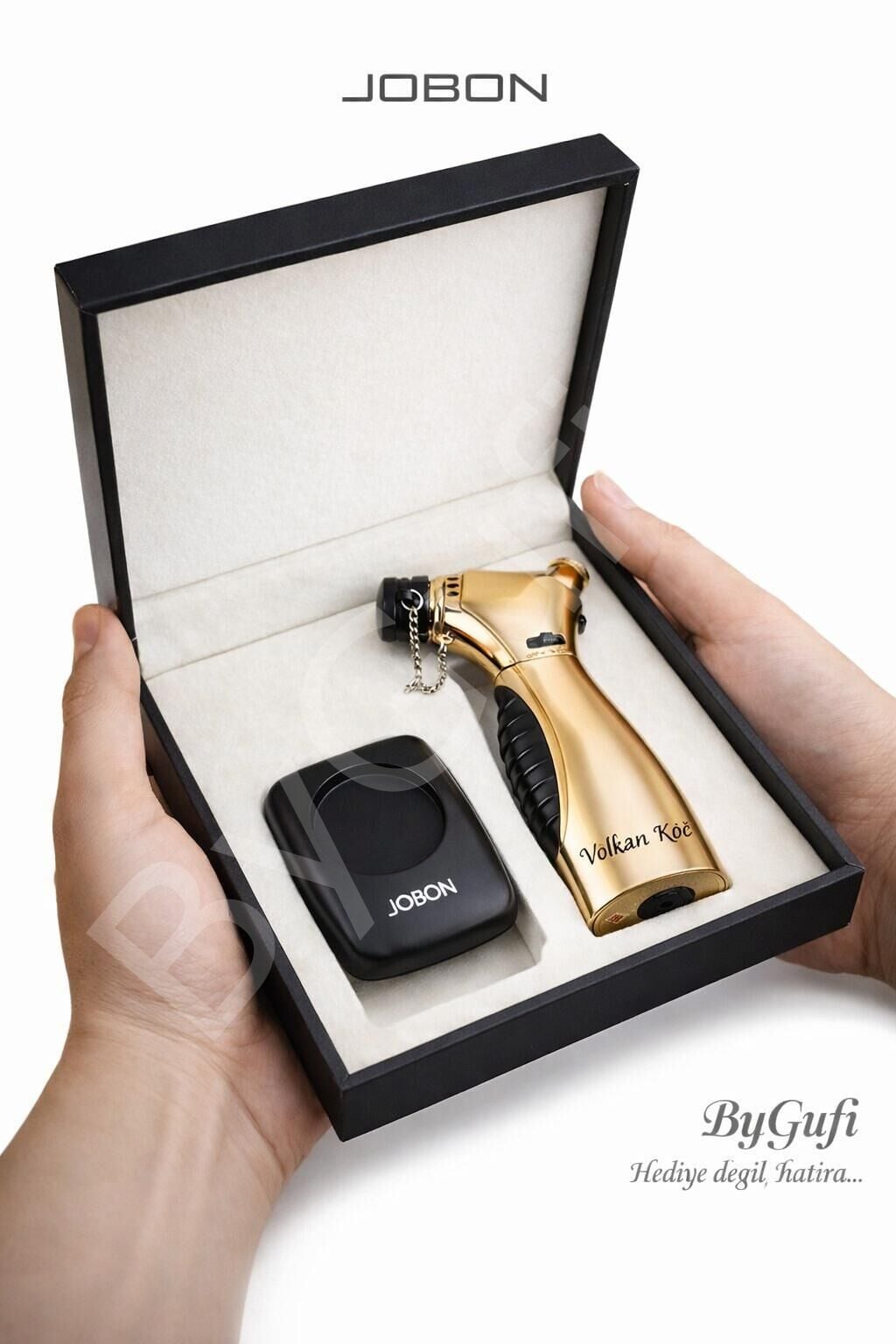 ByGufi Kişiye Özel JOBON Gold Pro Çakmak Seti | Lazer İsim Baskılı Masaüstü Pürmüz Çakmak