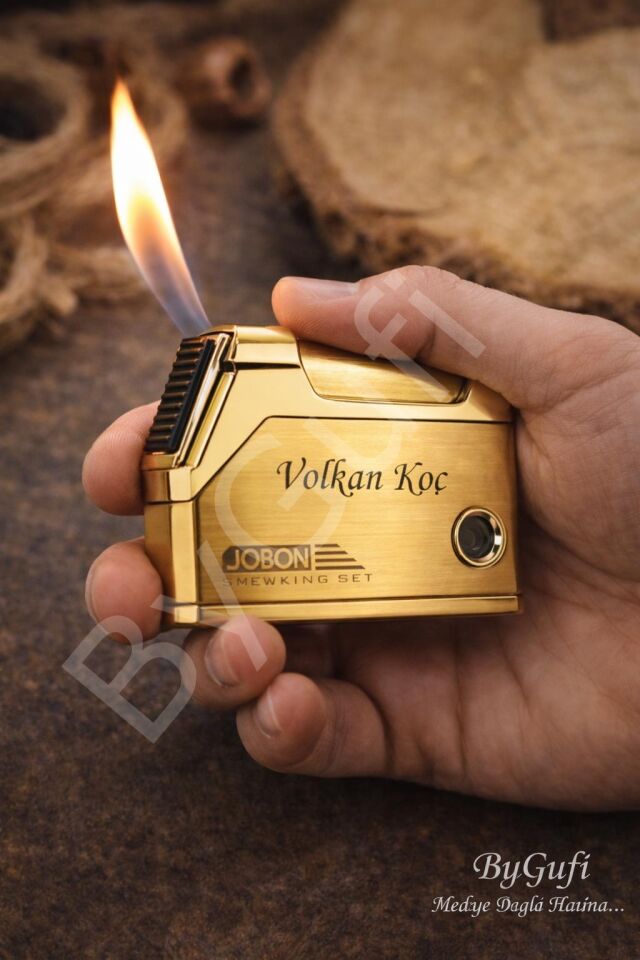 ByGufi İsme Özel Çakmak JOBON Gold Metal | Lazer Kazımalı Kişiye Özel Premium Hediye
