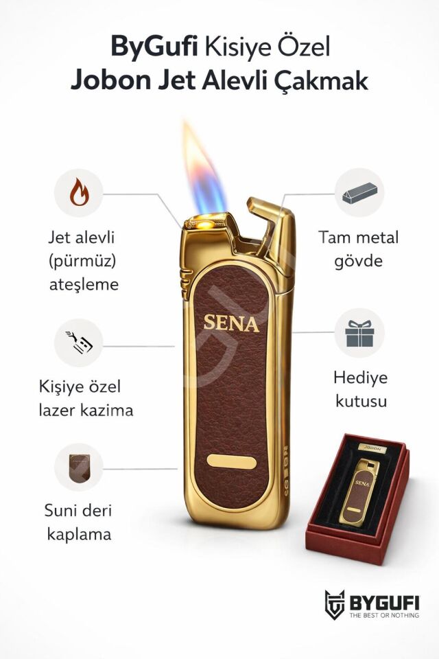 ByGufi Kişiye Özel Jet Alevli Jobon Çakmak | Metal Pürmüz Çakmak
