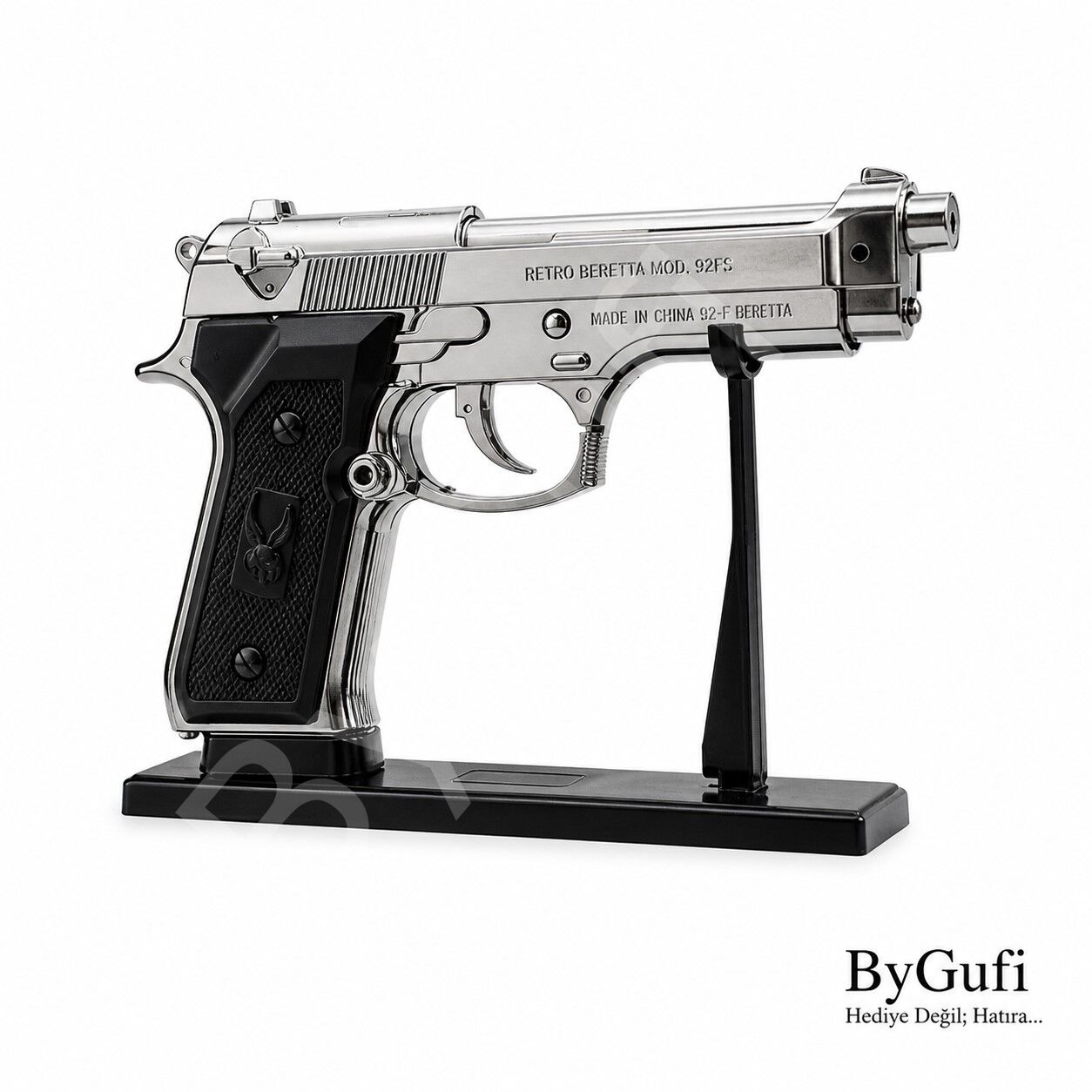 ByGufi İsme Özel Hediye Baretta Silah Çakmak – Gümüş