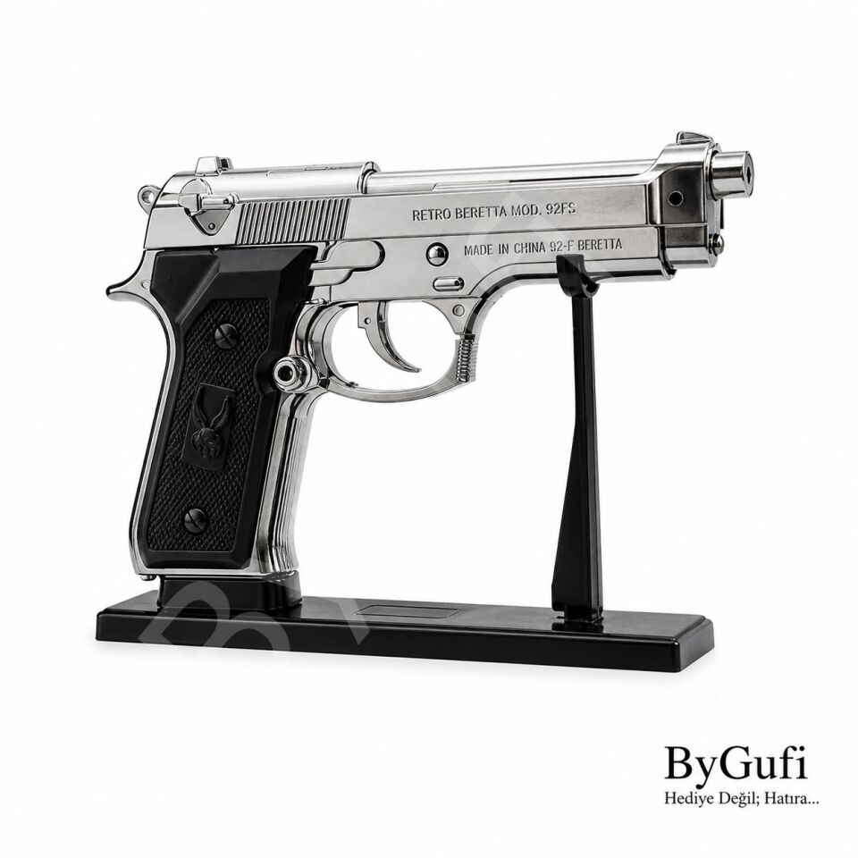 ByGufi İsme Özel Hediye Baretta Silah Çakmak – Gümüş