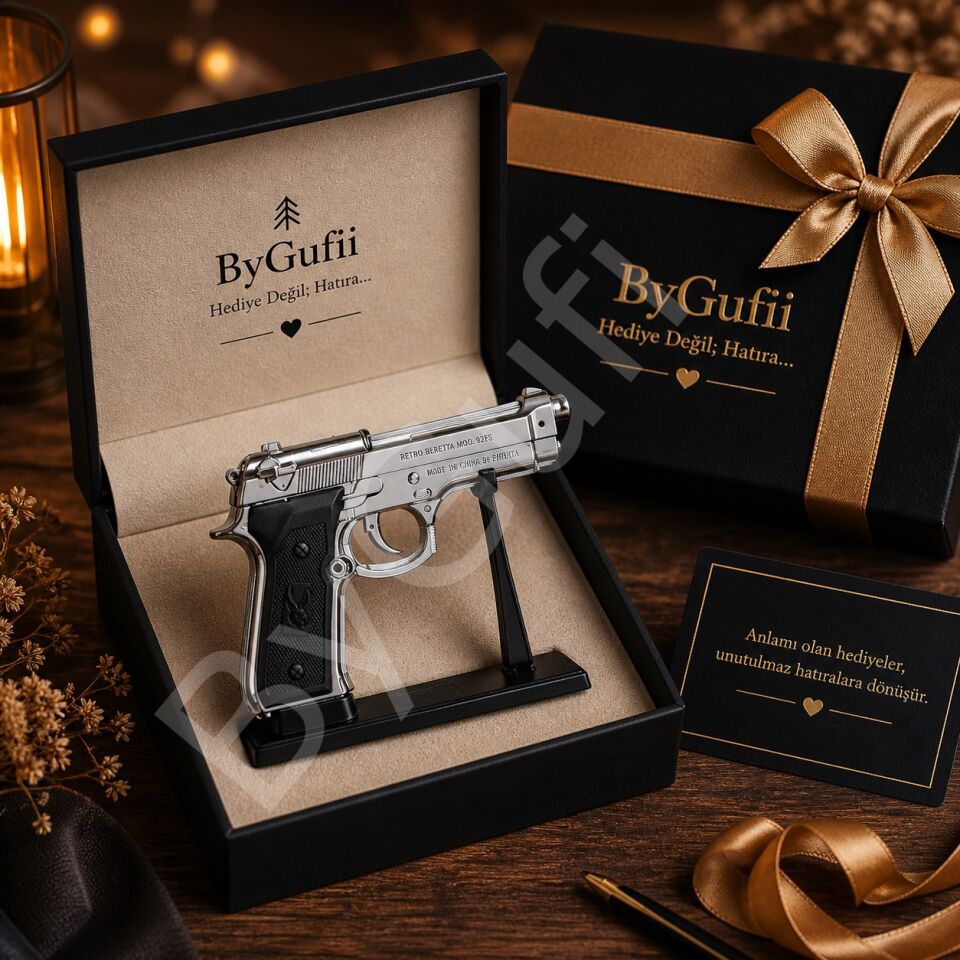ByGufi İsme Özel Hediye Baretta Silah Çakmak – Gümüş