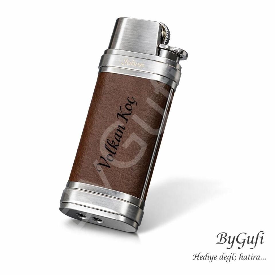 ByGufi Kişiye Özel JOBON Deri Kaplama Çakmak | Lazer İsim Baskılı Premium Metal Çakmak