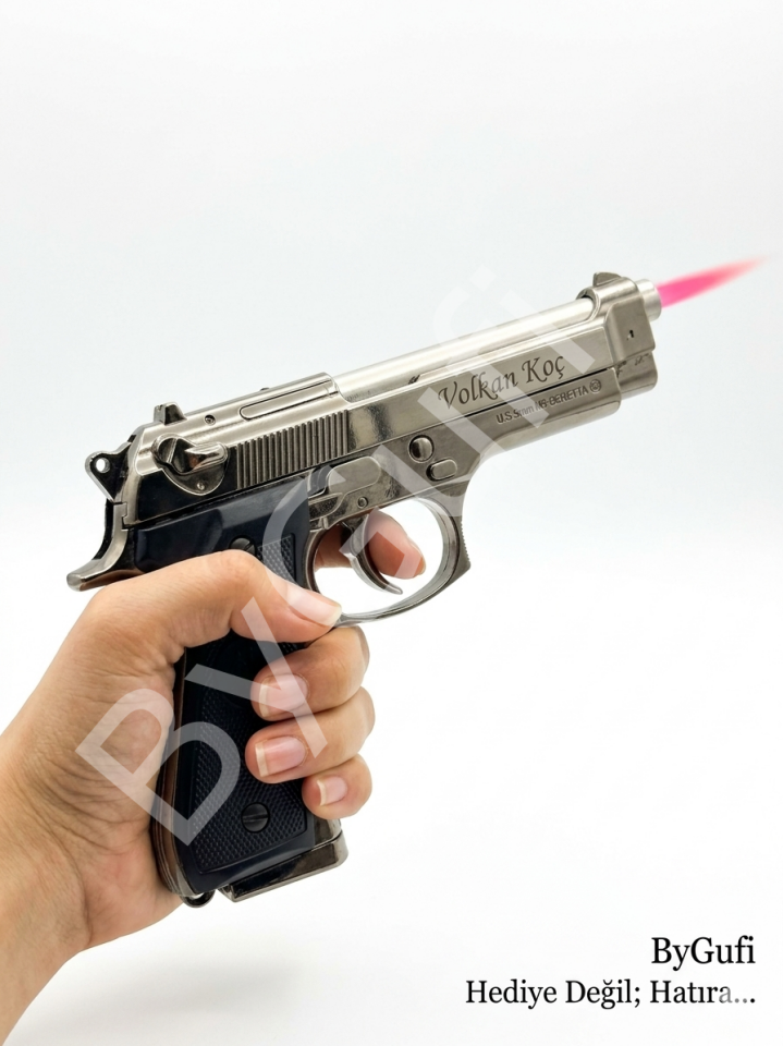 ByGufi İsme Özel Hediye Komple Metal Baretta Çakmak – Gümüş