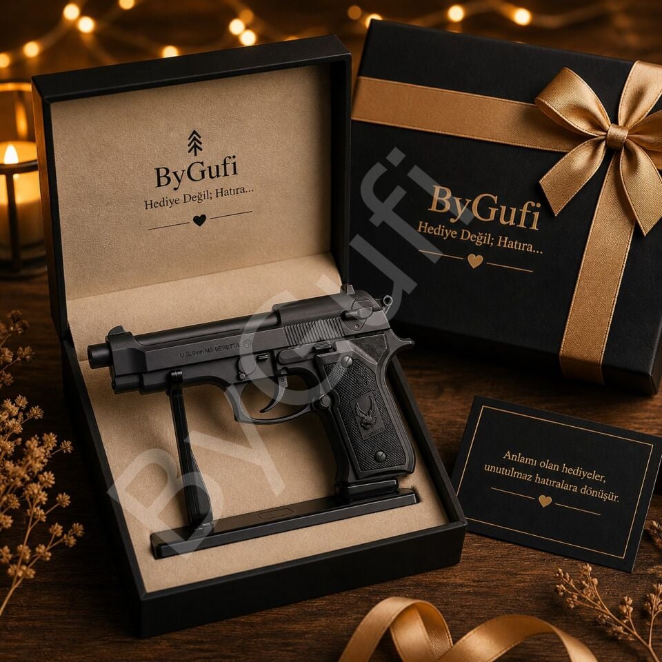 ByGufi İsme Özel Hediye Komple Metal Baretta Çakmak – Siyah