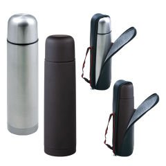 Kişiye Özel Deri Çantalı Bardaklı Çelik Termos 750 Ml Siyah