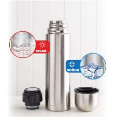 Kişiye Özel Deri Çantalı Bardaklı Çelik Termos 750 Ml Siyah