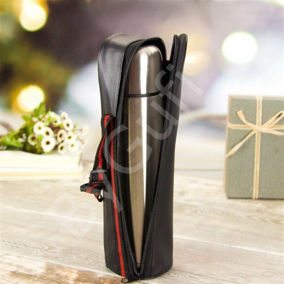 ByGufi İsme Özel Hediye Deri Çantalı Çelik Termos