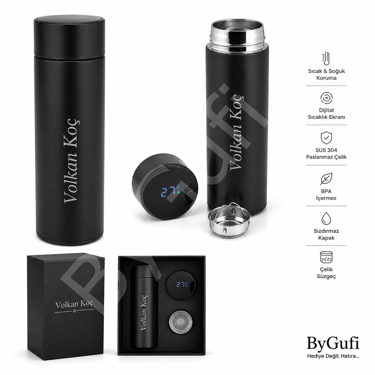 ByGufi İsme Özel Hediye Dereceli Termos