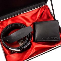 ByGufi İsme Özel Deri Cüzdan ve Kemer Seti – Hediye Kutulu, Kişiselleştirilebilir 2’li Set, Erkekler İçin Prestijli Hediye