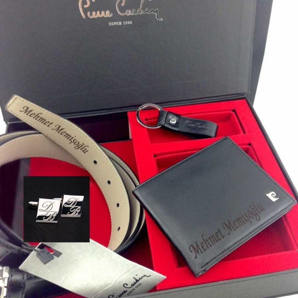 Kişiye Özel Pierre Cardin Set Cüzdan Kemer Anahtarlık